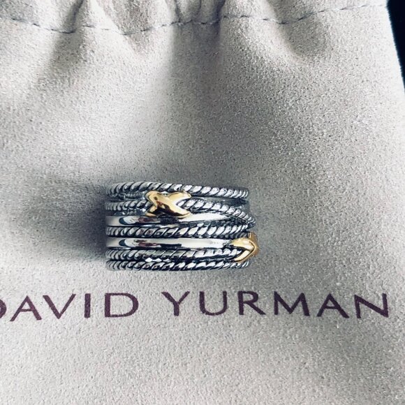David Yurman Double X Crossover Ring with 18K Gold Size 8 DY Pouch Included - Picture 3 of 15